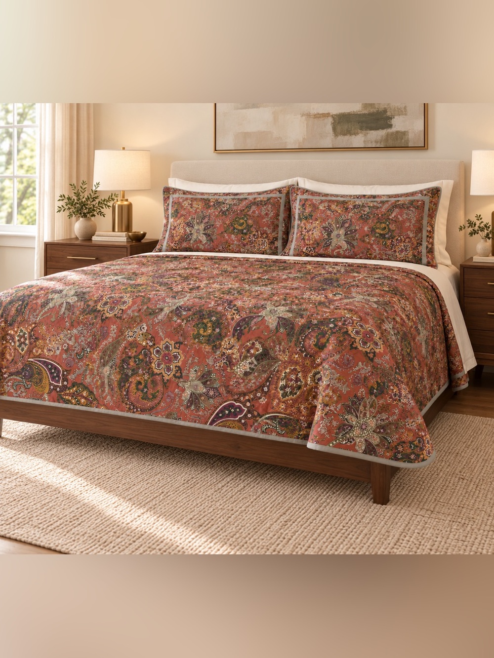 VTG Chaps Ralph Lauren Reversible Paisley/Stripe King Duvet & 2 Shams Rust Red